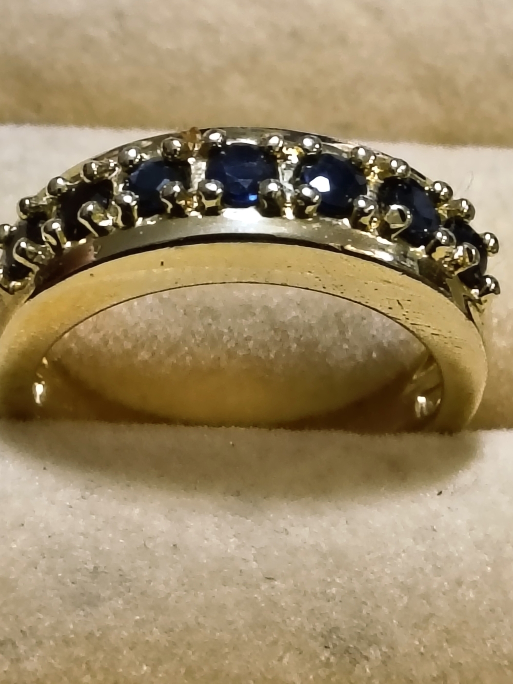 Gold Over Sterling Silver Band Ring W/ Blue Sapphire Accent Stones Signed Size 6